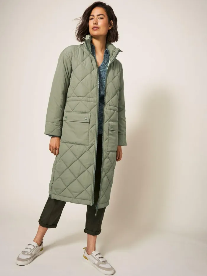 Women White Stuff Petite Clothing Lorena Quilted Coat Mid Green