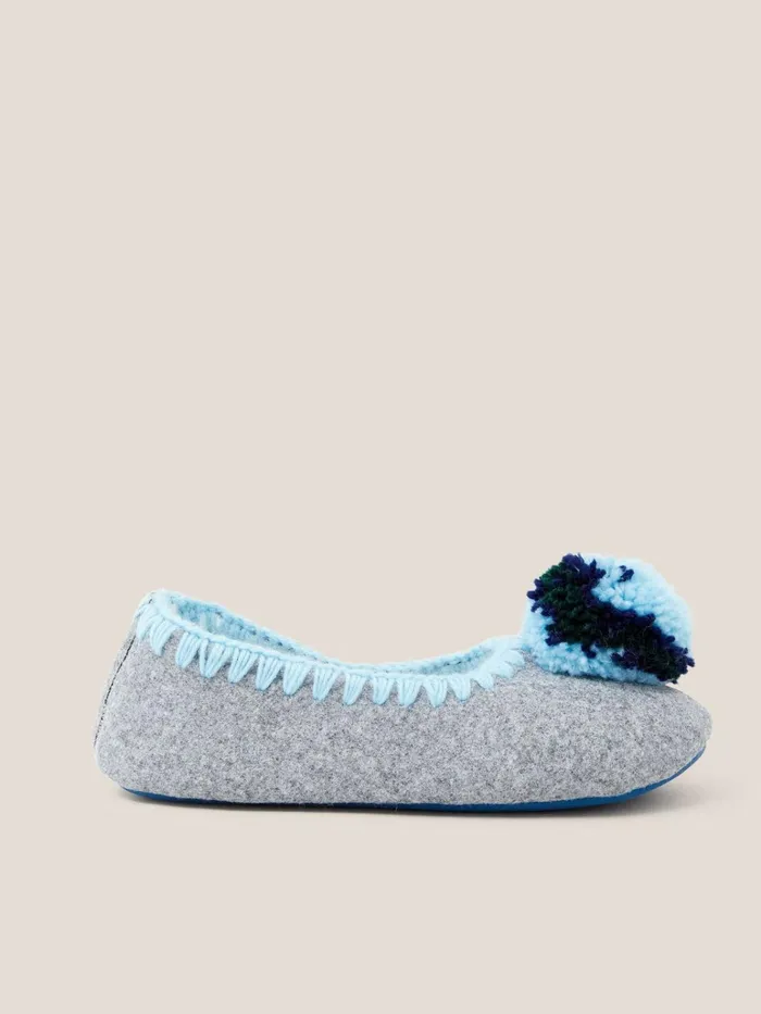 Women White Stuff Pyjamas And Nightwear Pom Felt Ballet Slipper Mid Grey