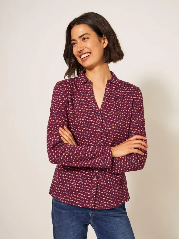 Women White Stuff Tops And Tshirts Annie Cotton Jersey Shirt Plum Purple Print