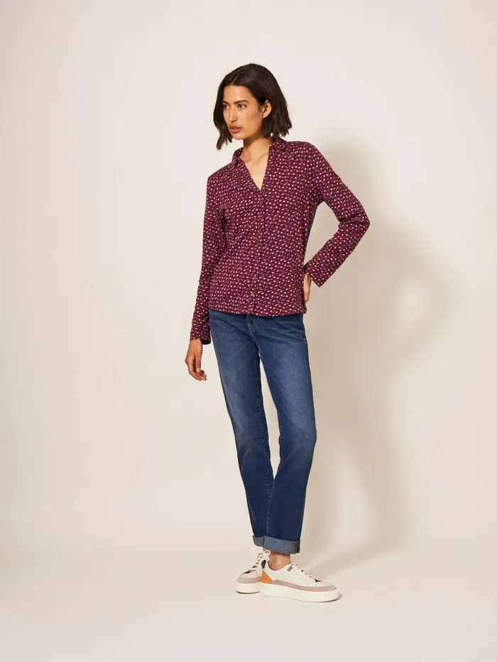 Women White Stuff Tops And Tshirts Annie Cotton Jersey Shirt Plum Purple Print Women White Stuff Tops And Tshirts Annie Cotton Jersey Shirt Plum Purple Print