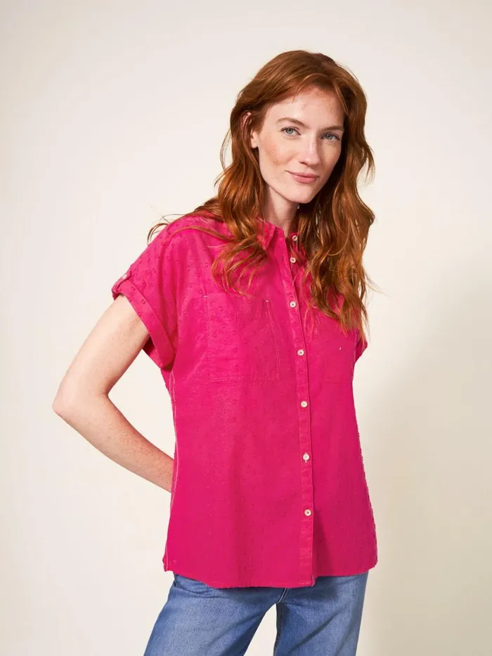 Women White Stuff Tops And Tshirts Ella Organic Cotton Shirt Bright Pink
