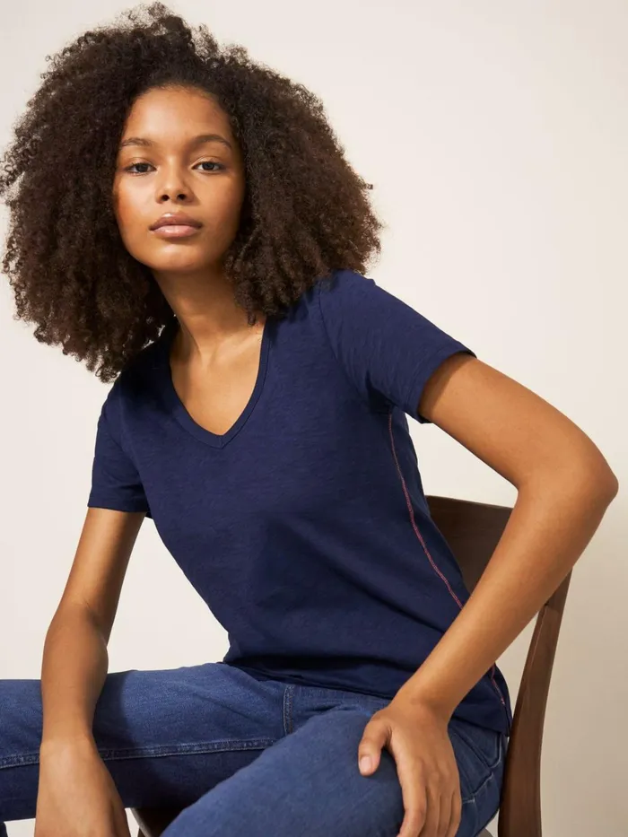 Women White Stuff Tops And Tshirts NATALIE V NECK TEE Dark Navy