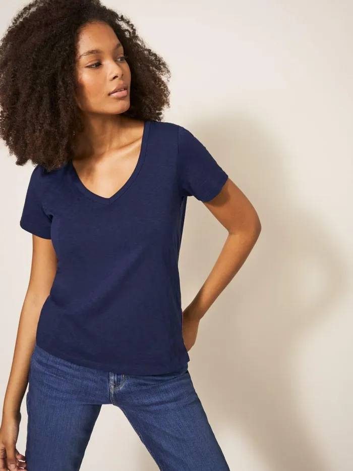 Women White Stuff Tops And Tshirts NATALIE V NECK TEE Dark Navy Women White Stuff Tops And Tshirts NATALIE V NECK TEE Dark Navy