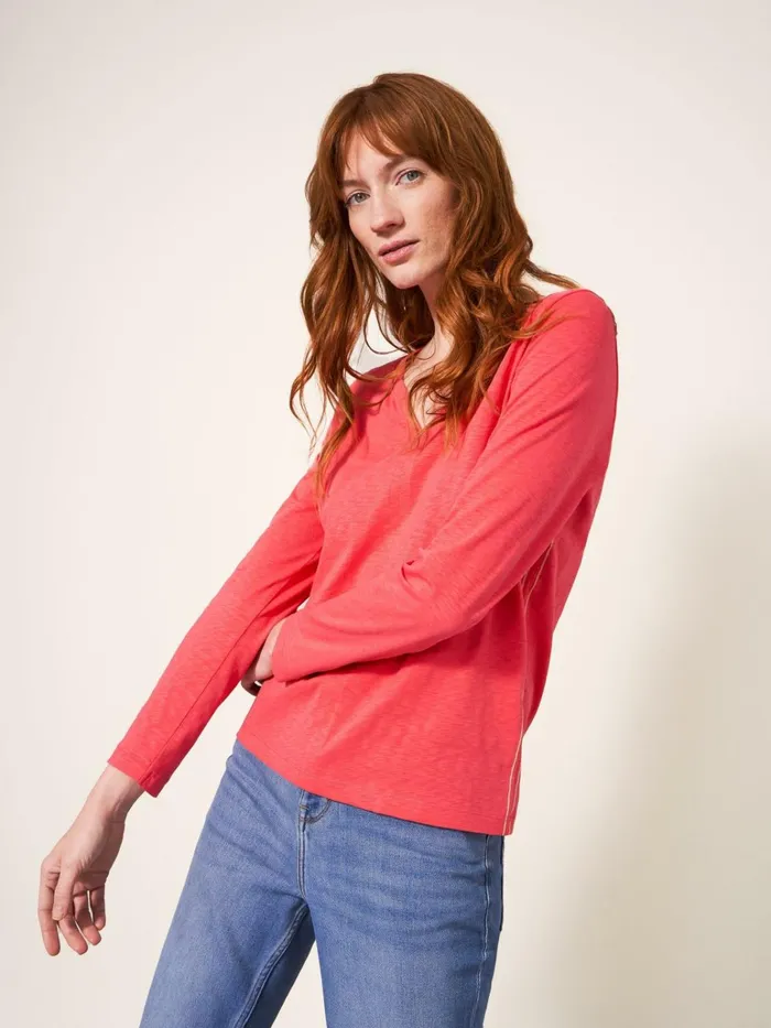 Women White Stuff Tops And Tshirts Nelly Long Sleeve TShirt Bright Pink