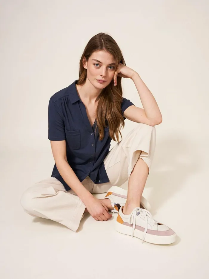 Women White Stuff Tops And Tshirts Penny Pocket Jersey Shirt French Navy