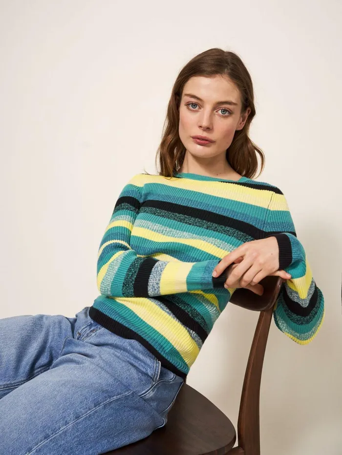 Women White Stuff Tops And Tshirts RIBBED JUMPER Teal Multi