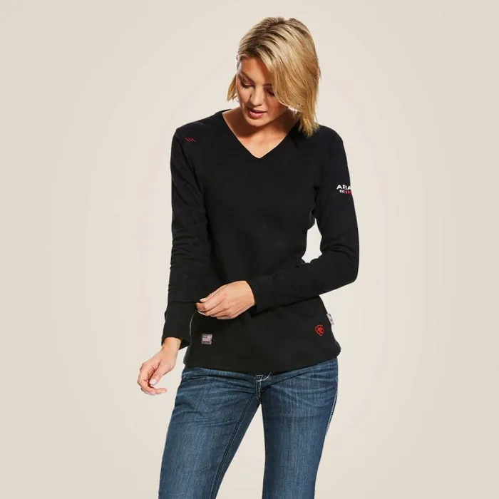 Women Workwear Ariat FR AC Crew Top Black