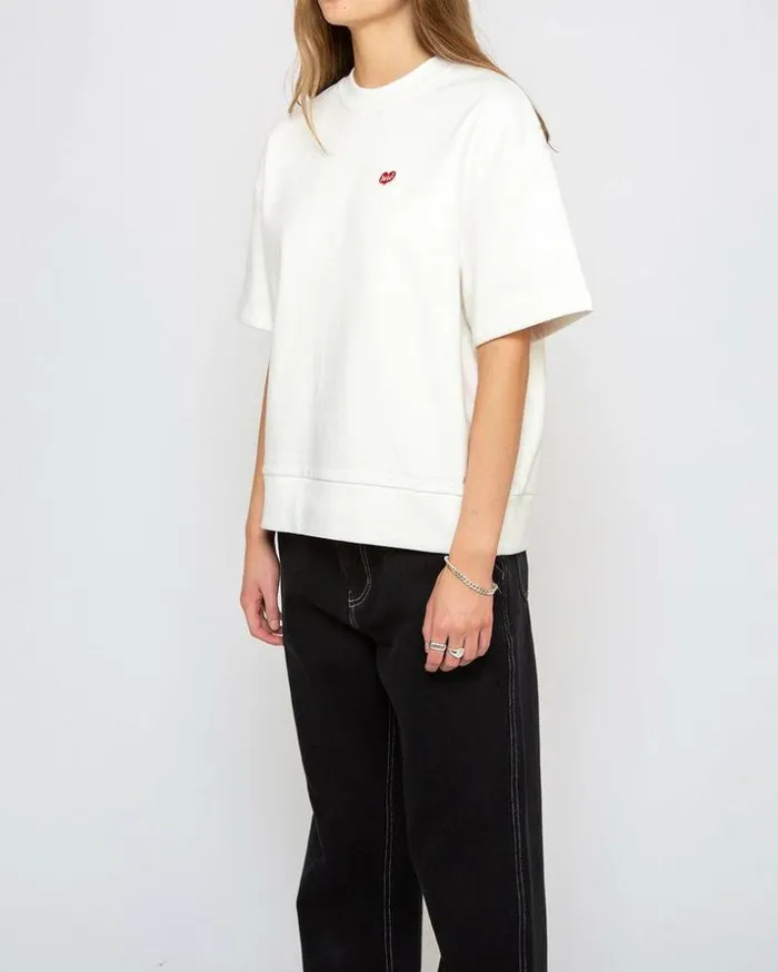 Womens Deus Ex Machina Sweaters Heart Short Sleeve Crew 8211 Vintage White Vintage White Womens Deus Ex Machina Sweaters Heart Short Sleeve Crew 8211 Vintage White Vintage White