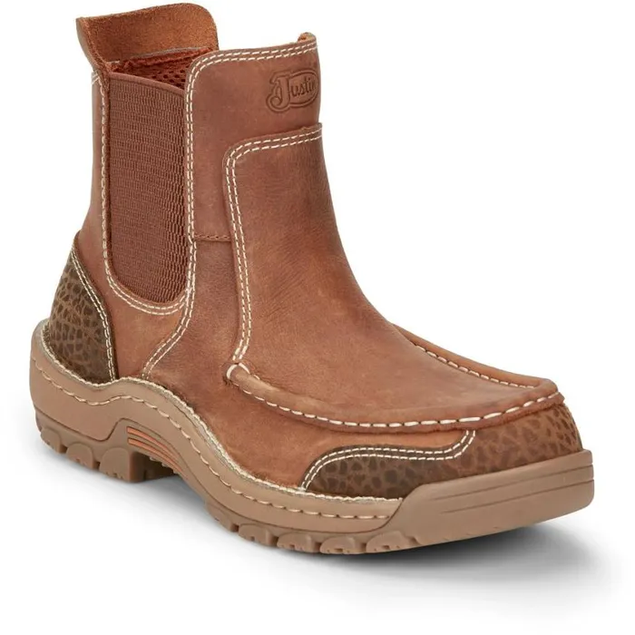 Work Men Justin Boots Channing 6034 PullOn Work Boot Barley Brown 040brown041