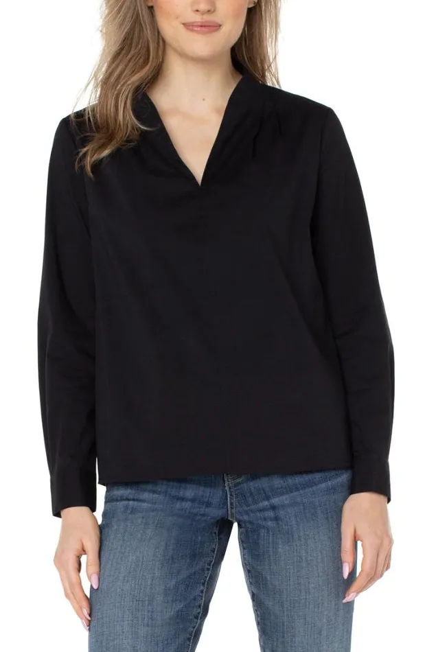 WOVEN TOPS Women Liverpool Los Angeles VNECK LONG SLEEVE WOVEN TOP Black