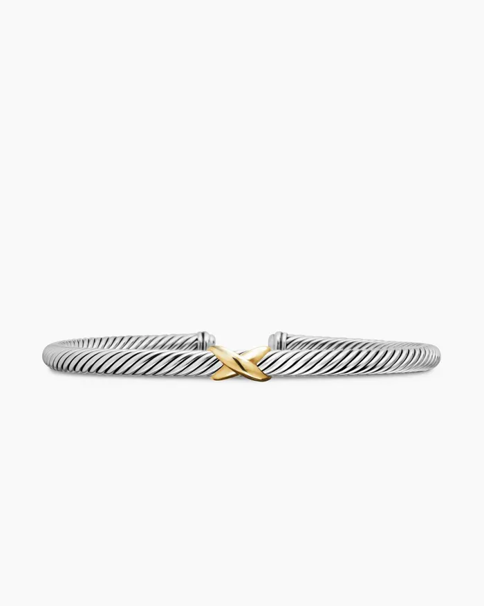 X Classic Cable Station Bracelet In Sterling Silver With 18K Yellow Gold 4mm Women David Yurman Cuff X Classic Cable Station Bracelet In Sterling Silver With 18K Yellow Gold 4mm Women David Yurman Cuff
