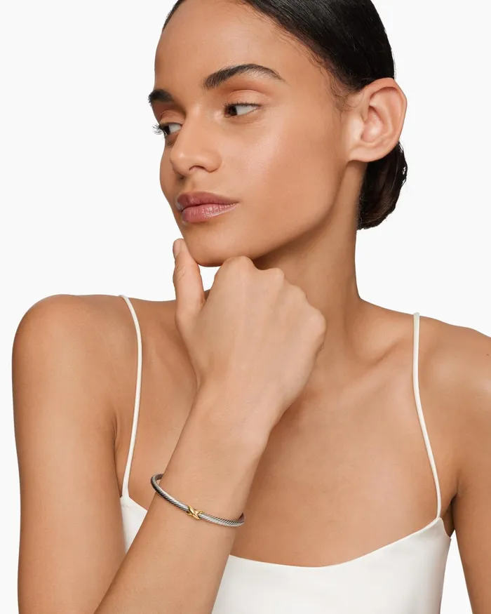 X Classic Cable Station Bracelet In Sterling Silver With 18K Yellow Gold 4mm Women David Yurman Cuff X Classic Cable Station Bracelet In Sterling Silver With 18K Yellow Gold 4mm Women David Yurman Cuff