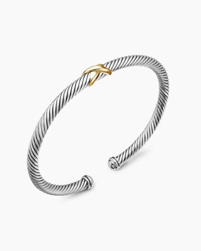 X Classic Cable Station Bracelet In Sterling Silver With 18K Yellow Gold 4mm Women David Yurman Cuff X Classic Cable Station Bracelet In Sterling Silver With 18K Yellow Gold 4mm Women David Yurman Cuff