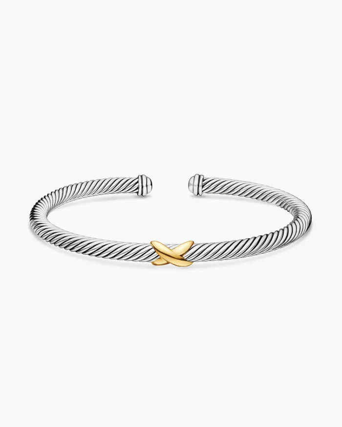 X Classic Cable Station Bracelet In Sterling Silver With 18K Yellow Gold 4mm Women David Yurman Cuff X Classic Cable Station Bracelet In Sterling Silver With 18K Yellow Gold 4mm Women David Yurman Cuff