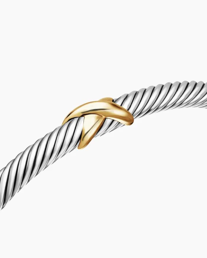 X Classic Cable Station Bracelet In Sterling Silver With 18K Yellow Gold 4mm Women David Yurman Cuff X Classic Cable Station Bracelet In Sterling Silver With 18K Yellow Gold 4mm Women David Yurman Cuff