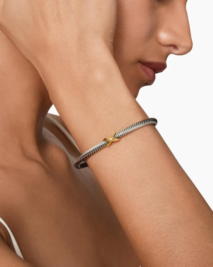 X Classic Cable Station Bracelet In Sterling Silver With 18K Yellow Gold 4mm Women David Yurman Cuff X Classic Cable Station Bracelet In Sterling Silver With 18K Yellow Gold 4mm Women David Yurman Cuff