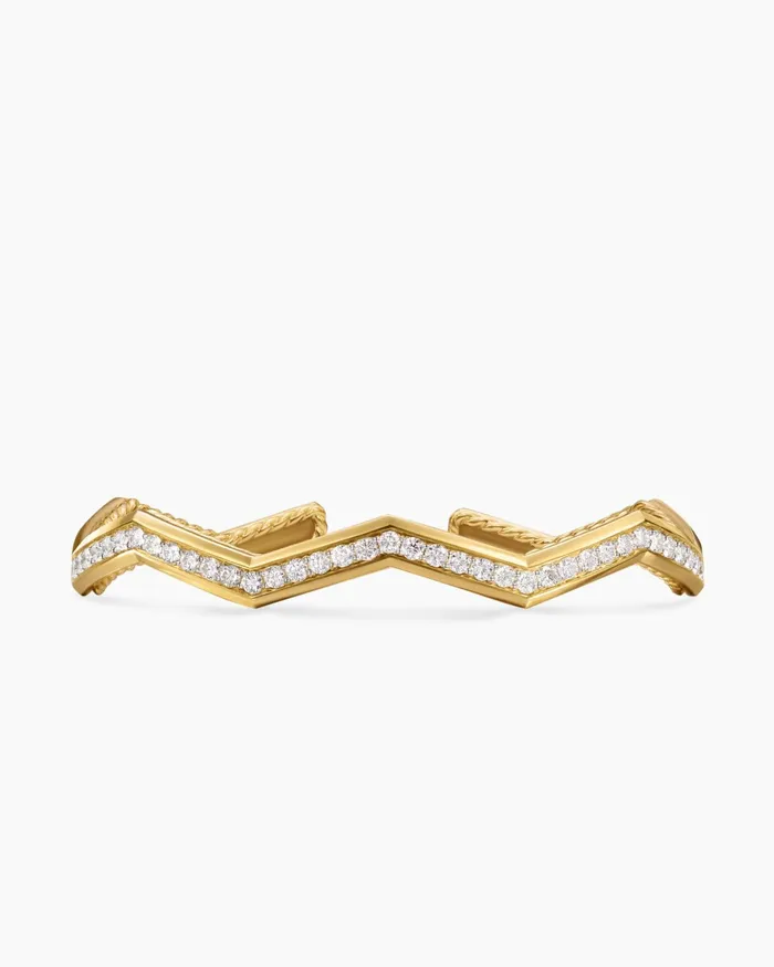 Zig Zag Stax Cuff Bracelet In 18K Yellow Gold With Diamonds 5mm Women David Yurman Cuff Zig Zag Stax Cuff Bracelet In 18K Yellow Gold With Diamonds 5mm Women David Yurman Cuff