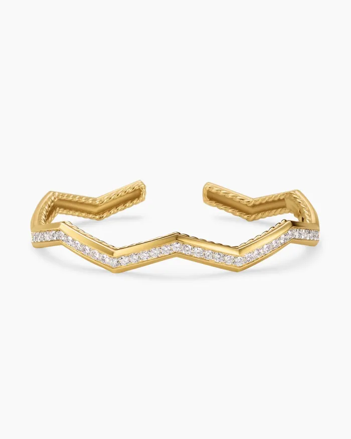 Zig Zag Stax Cuff Bracelet In 18K Yellow Gold With Diamonds 5mm Women David Yurman Cuff